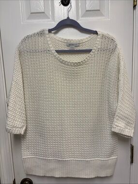 Liz Claiborne Cream Open-Weave Scoop Neck Sweater